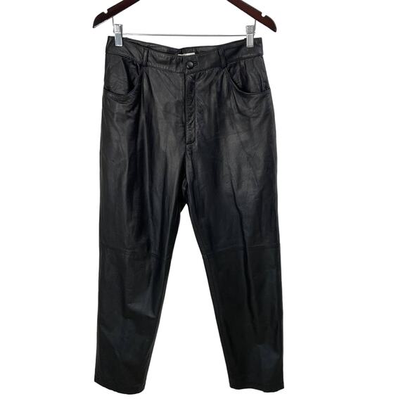 Vintage REFLECTIONS IMAGES OF YOU Black Leather Pants Size 12 - Picture 1 of 11